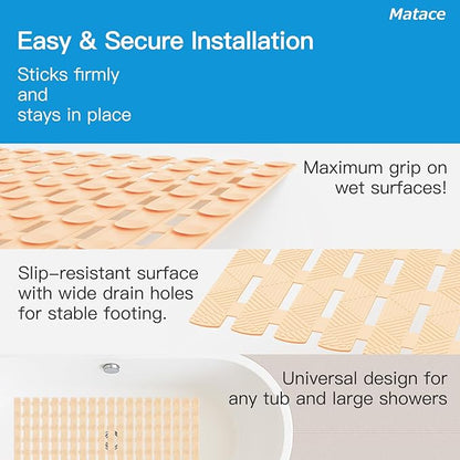 Bathtub Mat Non Slip - for Inside Bath Tub & Shower, Thick & Soft Textured Surface, Fast Drain, No Pooling Water for Better Hygiene, Bathroom Accessories, 27x16 Inch, Beige, Matace