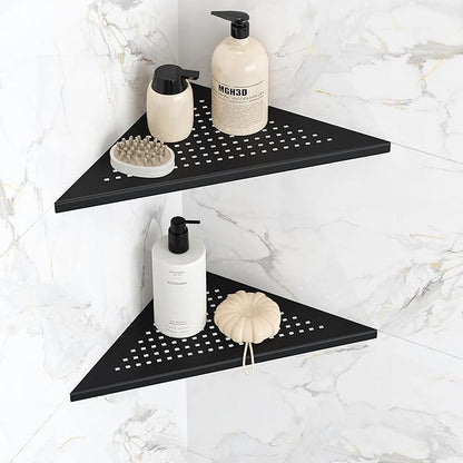 Corner Shower Shelves, 10” Recessed Tile Shower Shelf Matte Black, 304 Stainless Steel Grout in Corner Tile Bathroom Shelves, No Drilling, 2 Pack