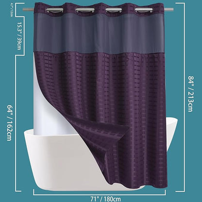 Extra Long No Hook Shower Curtain with Snap in Liner Set, Hotel Luxury Purple Shower Curtains for Bathroom with See Through Top Window, Waterproof, Washable 71W x 84H