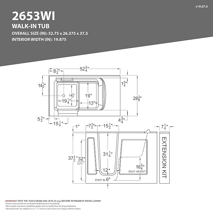 ANZZI Walk-In Bathtub Whirlpool 26" x 53" Acrylic White Right Drain 15 Jets Quick-Fill Faucet Fast Drain ADA Seat Grab Bar Inline Heater Ergonomic Headrest Chrome Trim | AMZ2653RWH-CP