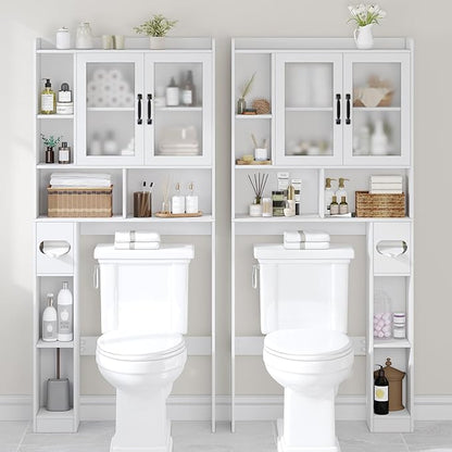 Vabches Over The Toilet Storage Cabinet, Farmhouse Storage Cabinet Over Toilet with Acrylic Doors，Home Space-Saving Toilet Rack, for Bathroom, Restroom, Laundry, White