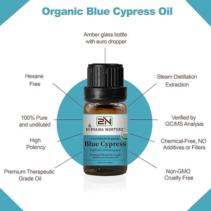 Blue Cypress Essential Oil USDA Certified Organic, 100% Pure Natural Premium Grade, Undiluted