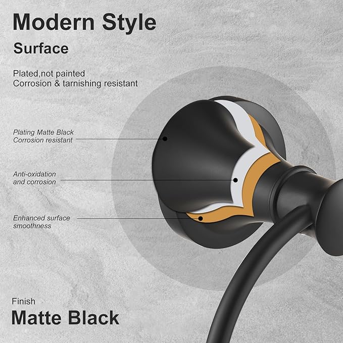 BESy Matte Black Bathroom Hand Towel Ring Towel Holder, Rustproof Wall Mounted Bathroom Hardware Accessory SUS 304 Stainless Steel Towel Rack