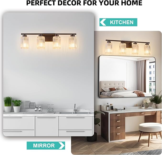 4 Light Bathroom Light Fixtures Modern ORB 28 Inch Vanity Lights for Bathroom Lighting Fixtures Over Mirror with Thickened Glass Shade for Cabinet Mirror Bedroom Hallway
