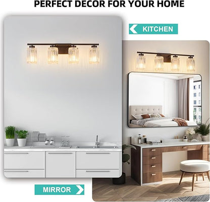 4 Light Bathroom Light Fixtures Modern ORB 28 Inch Vanity Lights for Bathroom Lighting Fixtures Over Mirror with Thickened Glass Shade for Cabinet Mirror Bedroom Hallway