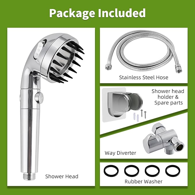 Hygie Rinse Handheld Dog Shower Attachment with Massage Head for Fast and Easy Dog Bathing and Cleaning, Included Garden Adapter for Indoor and Outdoor Dual Use, Handheld Sprayer with Hose, Chrome