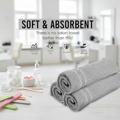 Hand Towels - Pack of 40, 16 x 27 Inches, 100% Cotton, Grey, Highly Absorbable, Facial, Gym, Hair, Face Towels