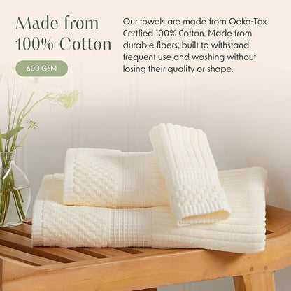 Springtree Home 100% Cotton Bath Towel Set of 4 | Super Soft & Absorbent with Quick-Dry Fibers | 4 Bath Towels | Textured and Durable Cotton | Krista Collection (Cream)