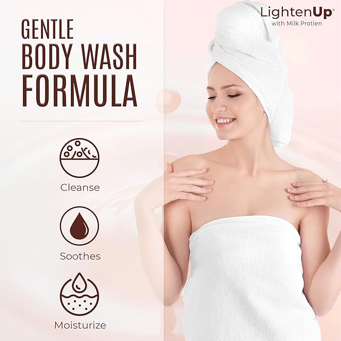 Lighten-Up LightenUp Lactic Acid Body Wash - 33.8 Fl oz / 1000 ml - Exfoliating Shower Gel, with Shea Butter and Coconut Oil, For All Skin Types