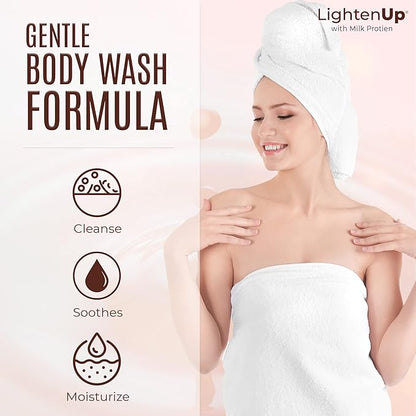 Lighten-Up LightenUp Lactic Acid Body Wash - 33.8 Fl oz / 1000 ml - Exfoliating Shower Gel, with Shea Butter and Coconut Oil, For All Skin Types