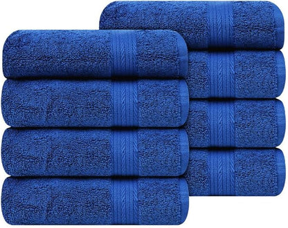 Ample Decor Hand Towel 18 X 28 Inch Set of 8 600 GSM 100% Cotton, Soft Absorbent Thick Durable Premium Quality, for Hotel, Bathroom, Spa, Daily Use, Gym - Navy Blue