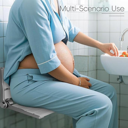 Wall Mounted Shower Seat – 16IN Teak Fold Down Shower Seat for Elderly, Disabled & Pregnant Women – Sturdy Shower Benches for Inside Shower with 400LB Capacity – 2025 Premium White Shower Bench