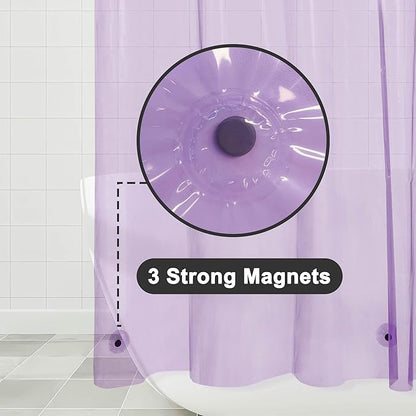Barossa Design Extra Long Shower Curtain Liner with 3 Magnets - 72" x 84" XL, Waterproof PEVA Lightweight Shower Liner for Bathroom, PVC Free, Metal Grommets - Clear Lavender, 72x84