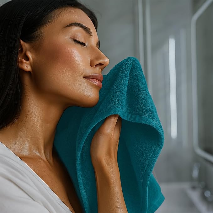 RIVERSIDE 12 Pack Washcloths - 12x12 Inches, 400 GSM, 100% Ring-Spun Cotton - Soft, Absorbent & Durable Face and Body Towels - for Bathroom, Spa, Gym, Makeup Removal & Everyday Use - Teal