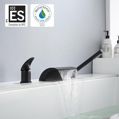 sumerain Black Roman Tub Faucet with Hand Shower High Flow Waterfall Spout with Diverter
