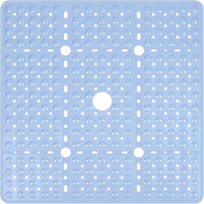 Reetual XL Shower Mat Non Slip - 27x27 Bath Mat for Shower Stall or Large Bathtub Mat with 240 Powerful Suction Cups and Drain Holes. Black Shower Mats for Bathroom (Blue Aqua)