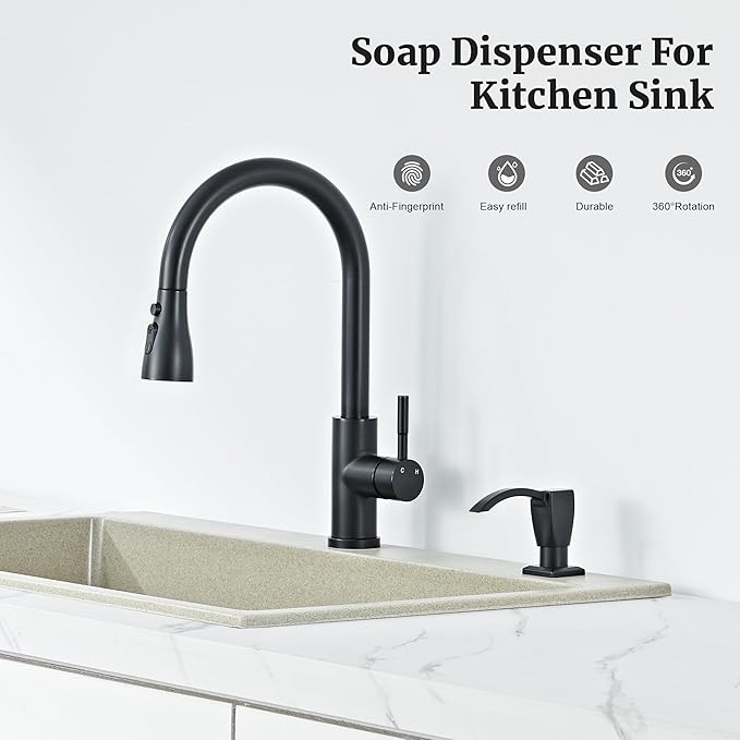 Ultimate Unicorn Kitchen Sink Soap Dispenser, Built in Soap Dispenser for Kitchen Sink, Under Sink Soap Dispenser Matte Black, ABS Plastic, with 13 Ounce Soap Bottle, U-SD001B