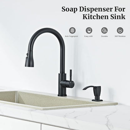 Ultimate Unicorn Kitchen Sink Soap Dispenser, Built in Soap Dispenser for Kitchen Sink, Under Sink Soap Dispenser Matte Black, ABS Plastic, with 13 Ounce Soap Bottle, U-SD001B