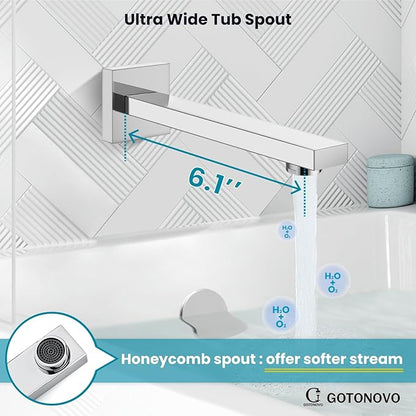 gotonovo Shower System with Tub Spout Wall Mounted Rain Shower Head and Handle Combo Shower Faucet Set with Valve, 12 Inch, Polish Chrome