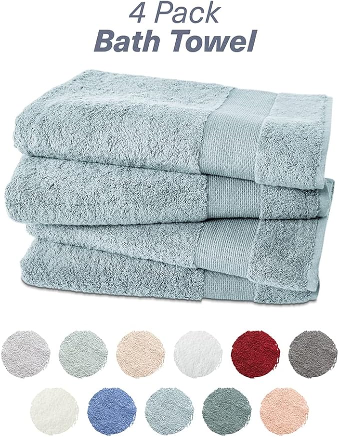 Hencely Premium Bath Towel Set of 4-28x58 Inches - High Absorbency, Quick Drying - 100% Soft Turkish Cotton Towels - Ideal for Home, Bathroom, Hotel, Spa, and Gym - Water Green