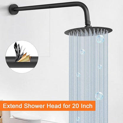 HarJue Shower Arm with Flange and Teflon Tape, Wall Mounted Shower Pipe 304 Stainless Steel Extension Arm for Fixed Shower Head & Handheld (15 Inch, Matte Black)
