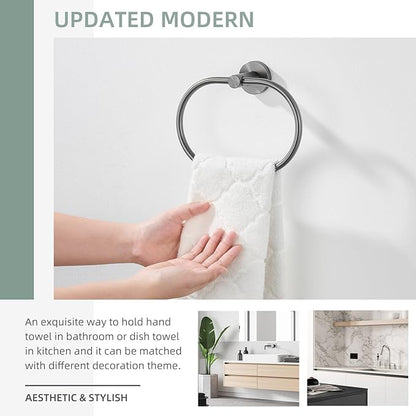 Angle Simple Swivel Towel Ring for Bathroom, SUS304 Stainless Steel Oval Hand Towel Ring Rack for Wall, Gunmetal Gray