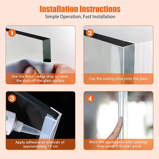 Frameless Soft Shower Door Sweep Seal Drip Rail, Glass Shower Silicone Door Seal Strip,Weatherproof Silicone Seal Fit for Glass (H Type, 10mm (3/8"))