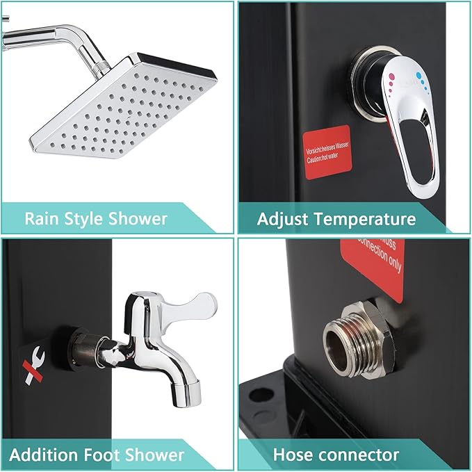 VINGLI 10.6 Gallon 7.5FT Solar Heated Shower with Shower Head, Handheld Showerhead and Foot Shower Tap for Poolside Backyard Beach Pool Spa
