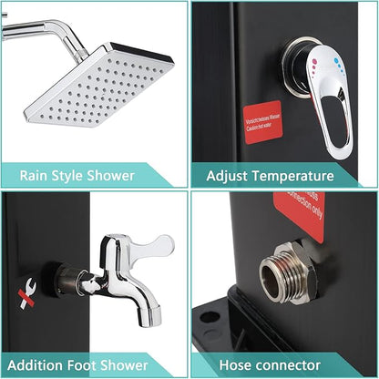 VINGLI 10.6 Gallon 7.5FT Solar Heated Shower with Shower Head, Handheld Showerhead and Foot Shower Tap for Poolside Backyard Beach Pool Spa