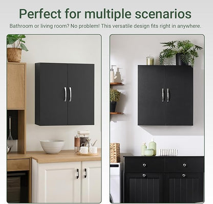 SoBuy Black Bathroom Wall Cabinet, Over The Toilet Storage Cabinet, Small Wall Mounted Medicine Cabinet with Adjustable Shelf, Narrow Floating Cabinet for Laundry Room Kitchen Entryway, BZR200-T-SCH