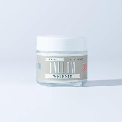 Whipped Tallow 2oz - All Natural Face Cream + Whole Body Moisturizer for Dry Skin - Made With Scented Oil Blend - No Preservatives, Parabens or Seed Oils - USA Made (Vanilla)