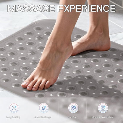 Anti-Slip Bathtub Shower mat, 27.5×14.5（Approximately 70×37cm） inch Soft Oversized Machine Washable Non-Slip Bathtub mat with Drainage Holes, Bathroom Floor Suction Cup.（1-Clear Gray）