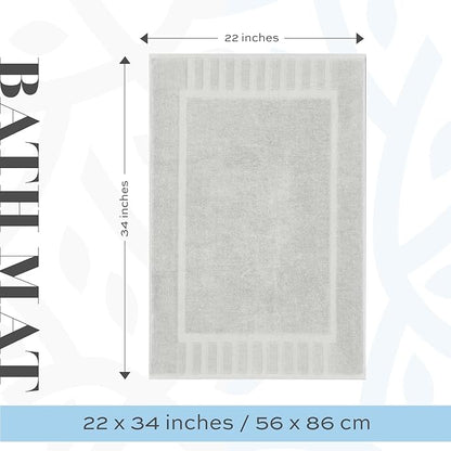 White Classic Luxury Bath Mat Floor Towel Set - Absorbent Cotton Hotel Spa Shower/Bathtub Mats [Not a Bathroom Rug] 22"x34" | 2 Pack | Silver