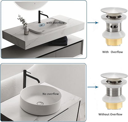 Bathroom Sink Drain,Drain Stopper Bathroom Sink with Overflow,Pop Up Drain Assembly with Detachable Strainer Basket,Built-in Anti-Clogging Strainer,Stainless Steel Brushed Nickel
