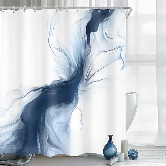 Cinbloo Navy Blue Shower Curtain 60Wx72H Abstract Modern Neutral Ombre Marble Minimalist Bathroom Decor Elegant Texture Chic Simple Painting Artistic Aesthetic Fabric Blue Bath Curtain with 12 Hooks
