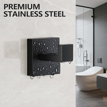 Kruodop 4 PCS Towel Hooks for Bathroom, Wall Mount Towel Holder, Black Matte Wall Robe Hook,Square Stainless Steel Door Hanger Towel Hook for Kitchen, Bedroom,Hotel,Pool,Coats