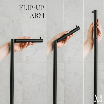 MARMOLUX ACC Free Standing Matte Black Toilet Paper Holder Stand White Marble Base and Storage - 4 Jumbo Roll Bathroom Hardware Toilet Tissue Organizer - Stainless Steel Bathroom Decor Accessory