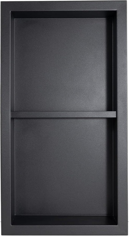 Stainless Steel Shower Niche No Tile Needed Recessed with Two-Tier Shelves, 24" x 12" Recessed Wall Niche Shelf for Bathroom Storage Black