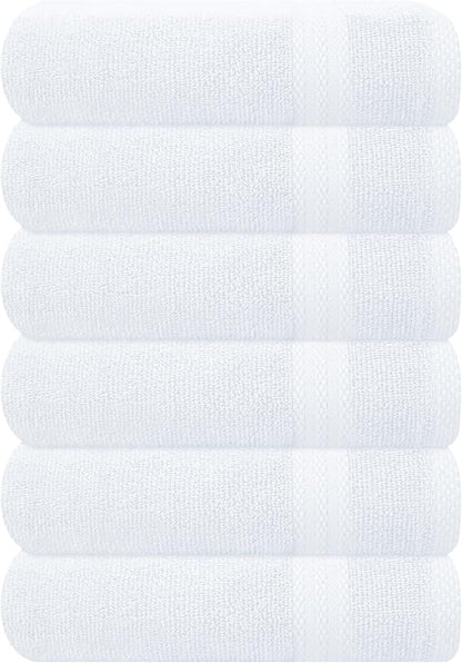 GLAMBURG Ultra Soft 6-Piece Hand Towel Set 16x28-100% Ringspun Cotton - Durable & Highly Absorbent Hand Towels - Ideal for use in Bathroom, Kitchen, Gym, Spa & General Cleaning - White