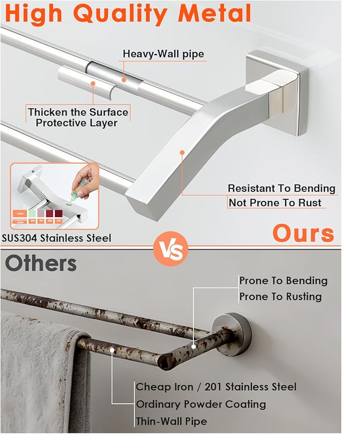 Alise Double Towel Bars, Wall Mount Towel Holder, Heavy Duty SUS304 Stainless Steel, Polished Chrome, 16 Inch