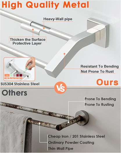 Alise Double Towel Bars, Wall Mount Towel Holder, Heavy Duty SUS304 Stainless Steel, Polished Chrome, 16 Inch