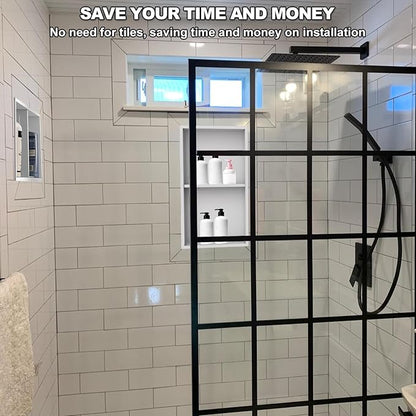 304 Stainless Steel Shower Niche Insert-24 x 12" No Tile Needed Bathroom Niche for Shower Wall-Double Shelves Built in Shower Shelf-Waterproof Recessed Cabinet for Bathroom Living Room Study Kitchen