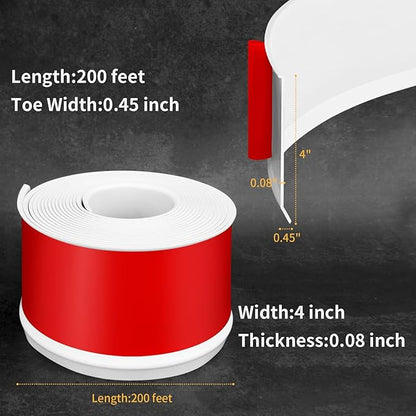 Flexible Baseboard Molding Trim 4 Inch Self-Adhesive Vinyl Wall Base Peel and Stick Cove Base Rubber Wall Baseboard Moulding Trim (200Ft, White)