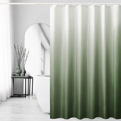 Gibelle Sage Green Shower Curtain, Ombre Shower Curtains for Bathroom, Waffle Weave Textured Fabric Shower Curtain Set with Hooks, Water Repellent and Machine Washable, 72 x 72
