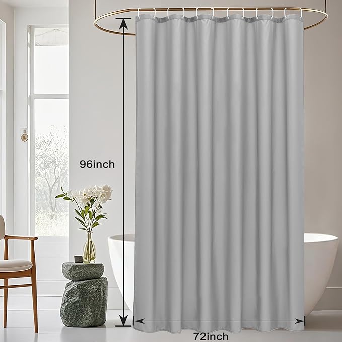 AooHome 96 inch Extra Long Shower Curtain Liner, Polyester Bathroom Curtain for Hotel with Hooks, Waterproof, Weighted Hem, Light Gray, 72 Width x 96 Height inch