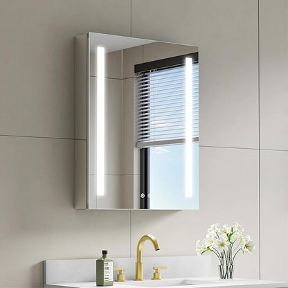 WELLFOR 24" X 30" LED Medicine Cabinet with Mirror, Single Right Opening Door, Recessed or Surface Cabinet Mirror, Bathroom Mirror Cabinet, Medicine Cabinet with Lights with Outlets & USB Ports