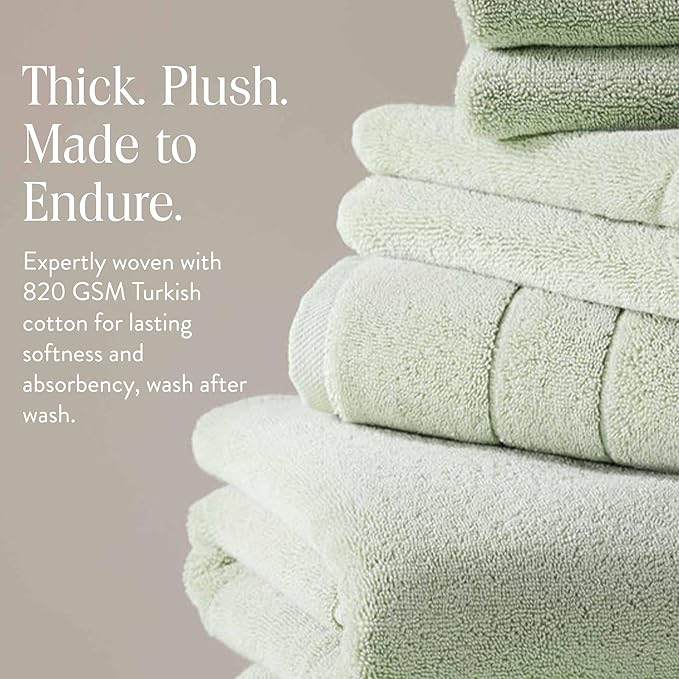Brooklinen Super-Plush Turkish Cotton Bath Towels - Set of 4 - Cotton, 820 GSM, Highly Absorbent, Machine Washable, Perfect for Home & Bathroom (30" x 58", Aloe Green)
