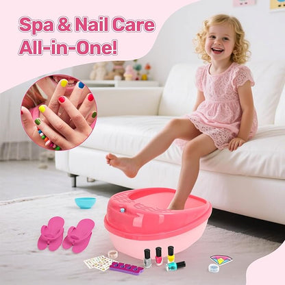 Kids Foot Spa & Nail Art Kit for Kids 4-12 – All-in-1 Foot Spa Set with Colorful Lights & Manicure Set – Fun Girls Spa Kit for Parties & Christmas Birthday Gifts for 6 8 9 10-12 Year Old Girls