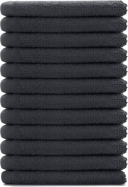 DAN RIVER 12 Pack Wash Cloths for Showering [12x12] - 100% Cotton Washcloths Premium Quality Flannel Face Cloths for Bathroom, Highly Absorbent and Soft Feel Wash Clothes, Charcoal