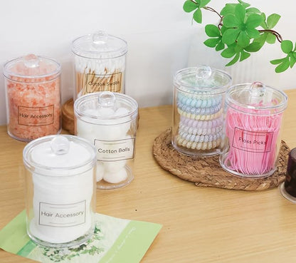 1 Pack Acrylic Qtip Holder Dispenser,Bathroom Canisters Apothecary Jar Set, Vanity Makeup Storage Organizer Set, 12 oz